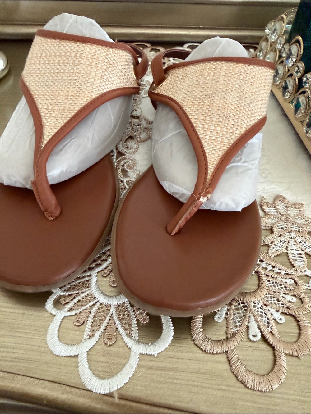 AEROSOLES Brown Braided Thong Sandals